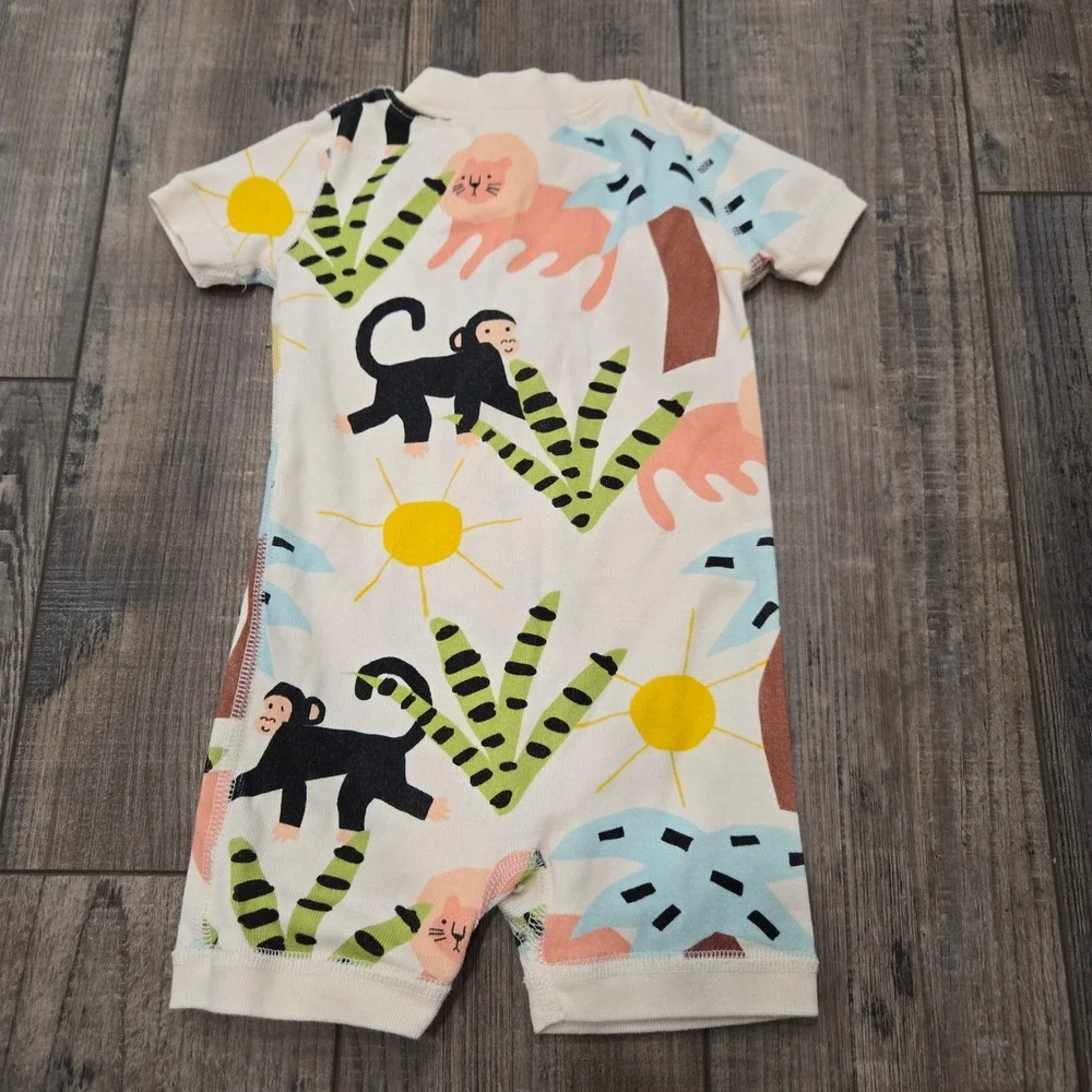 Hanna Andersson Baby Romper US 0-3 Months Organic Cotton Jungle Monkeys Lions